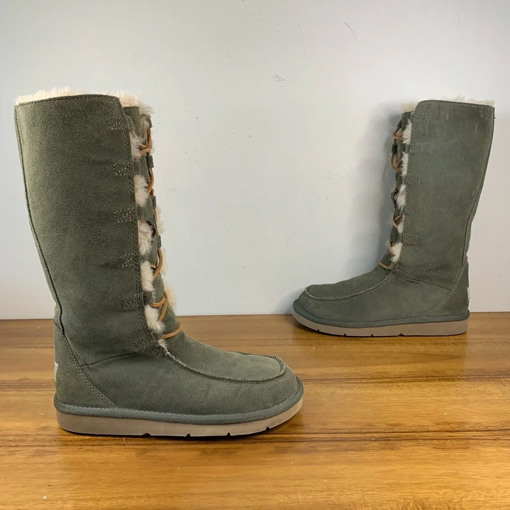 UGG Whitley Olive Green Tall Shearling Boot Size 6 - Picture 1 of 10